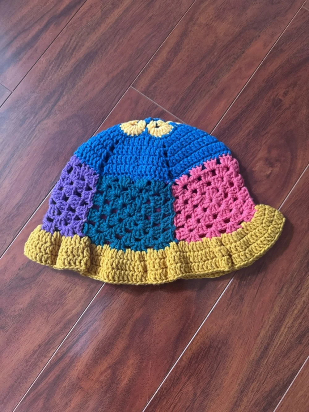 SHEIN Multicolor Crochet Patchwork Bucket Hat - Blue, Purple, Pink, Red, Yellow - Picture 2 of 2